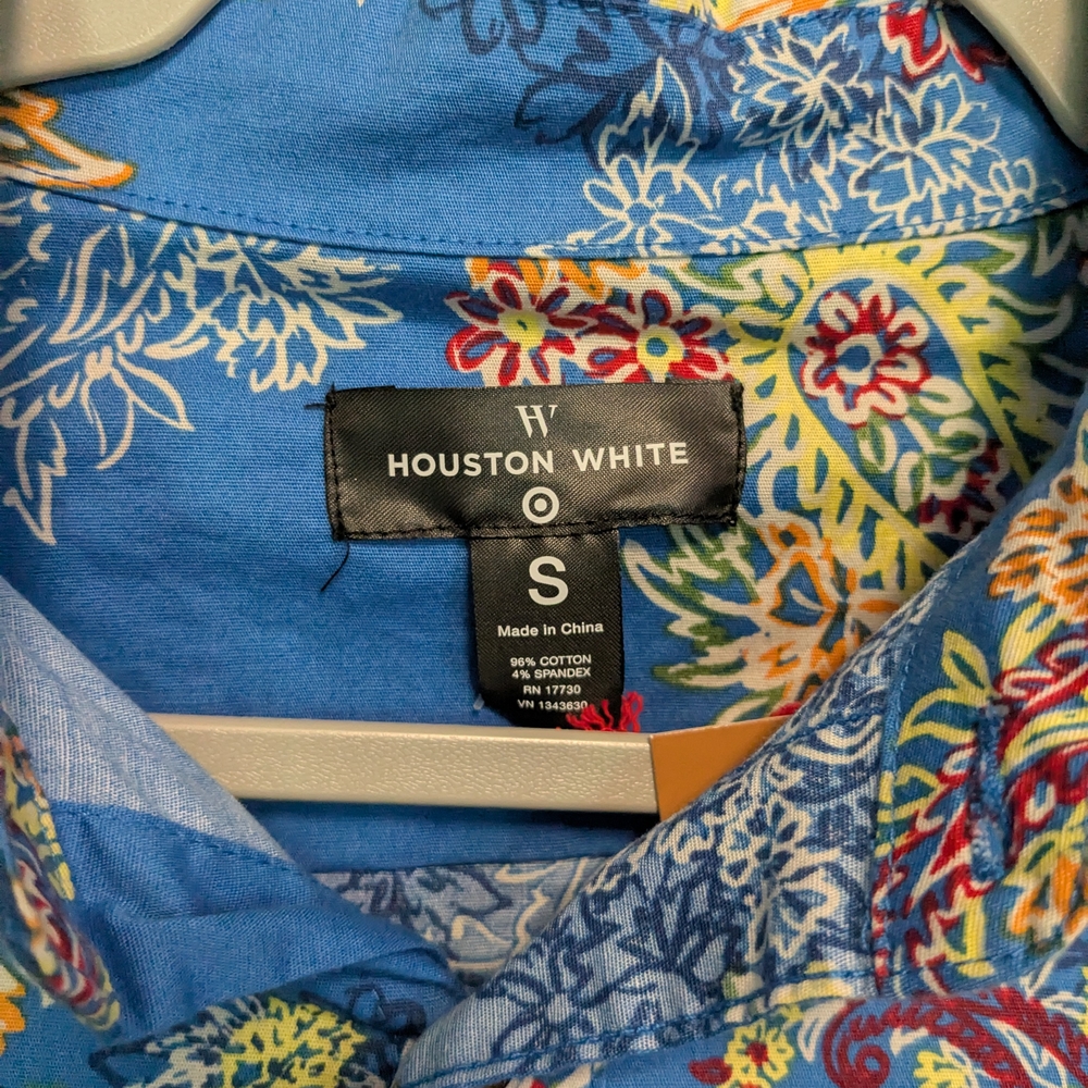 NWT Houston White Floral Blue Men's Longsleeved Shirt Sz S - Picture 6 of 12